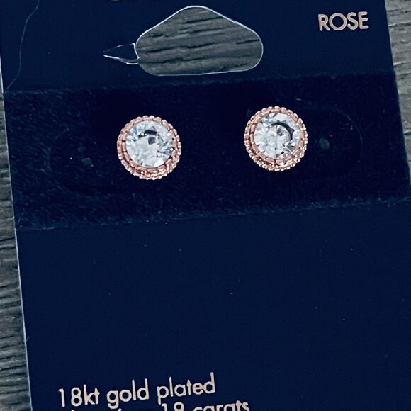 18K Gold Plated CZ Claire’s Rose Gold Stud Earrings - Picture 2 of 3